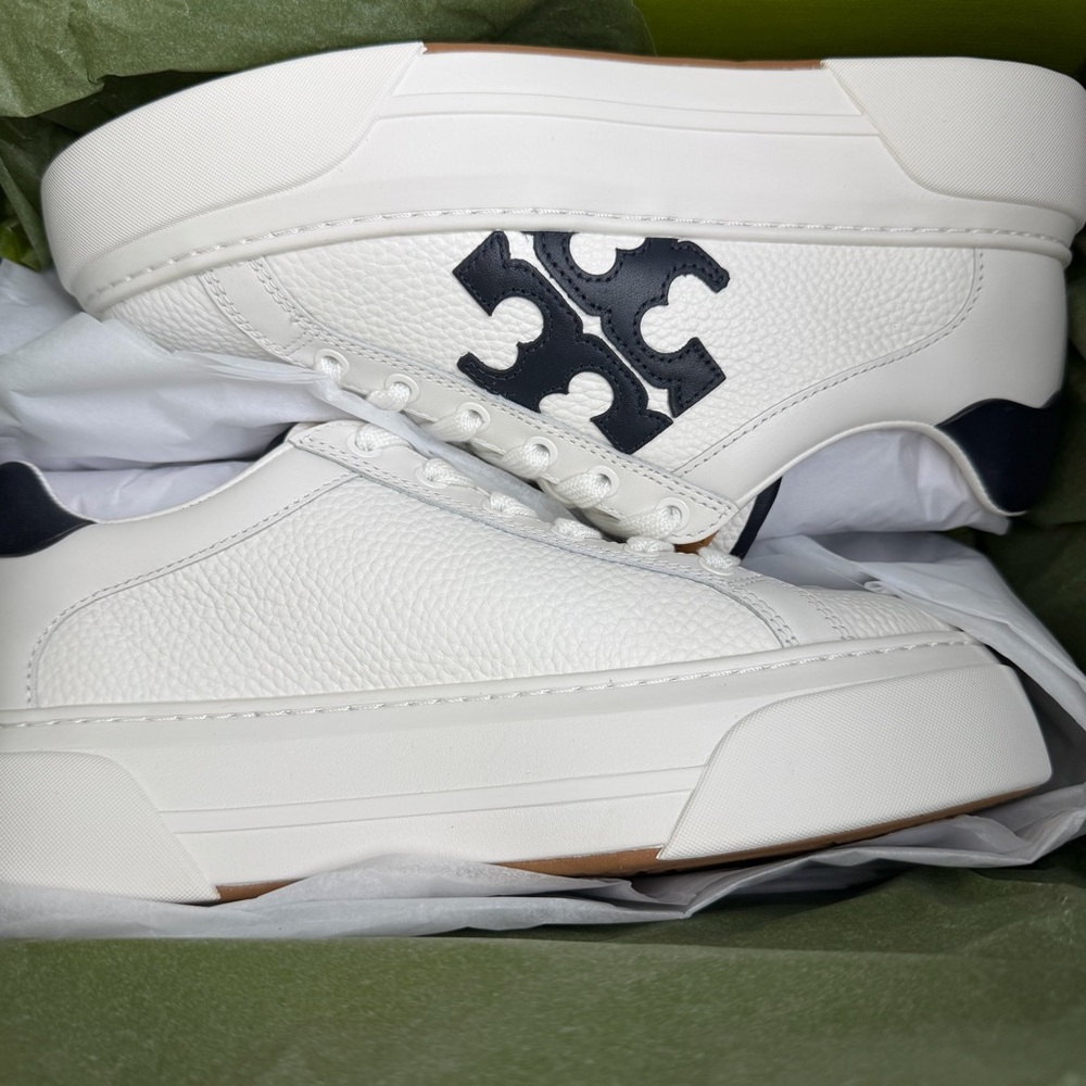 Tory Burch White and Navy Leather Sneakers - Picture 16 of 16
